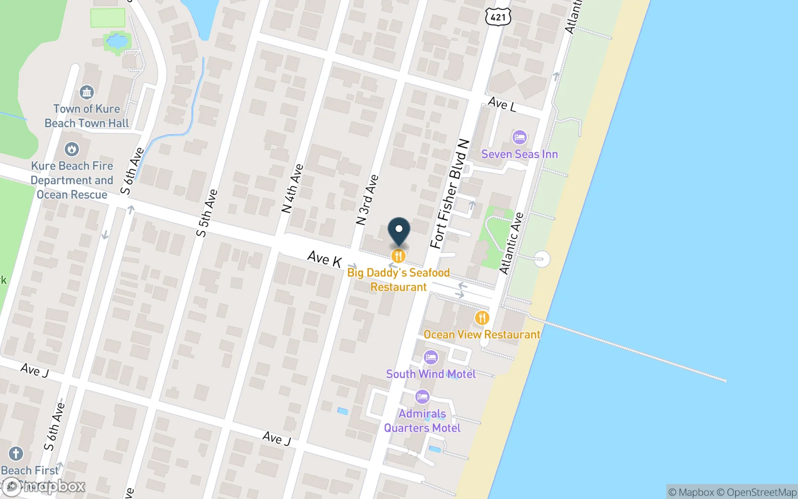 Map showing the location of Big Daddy's Restaurant