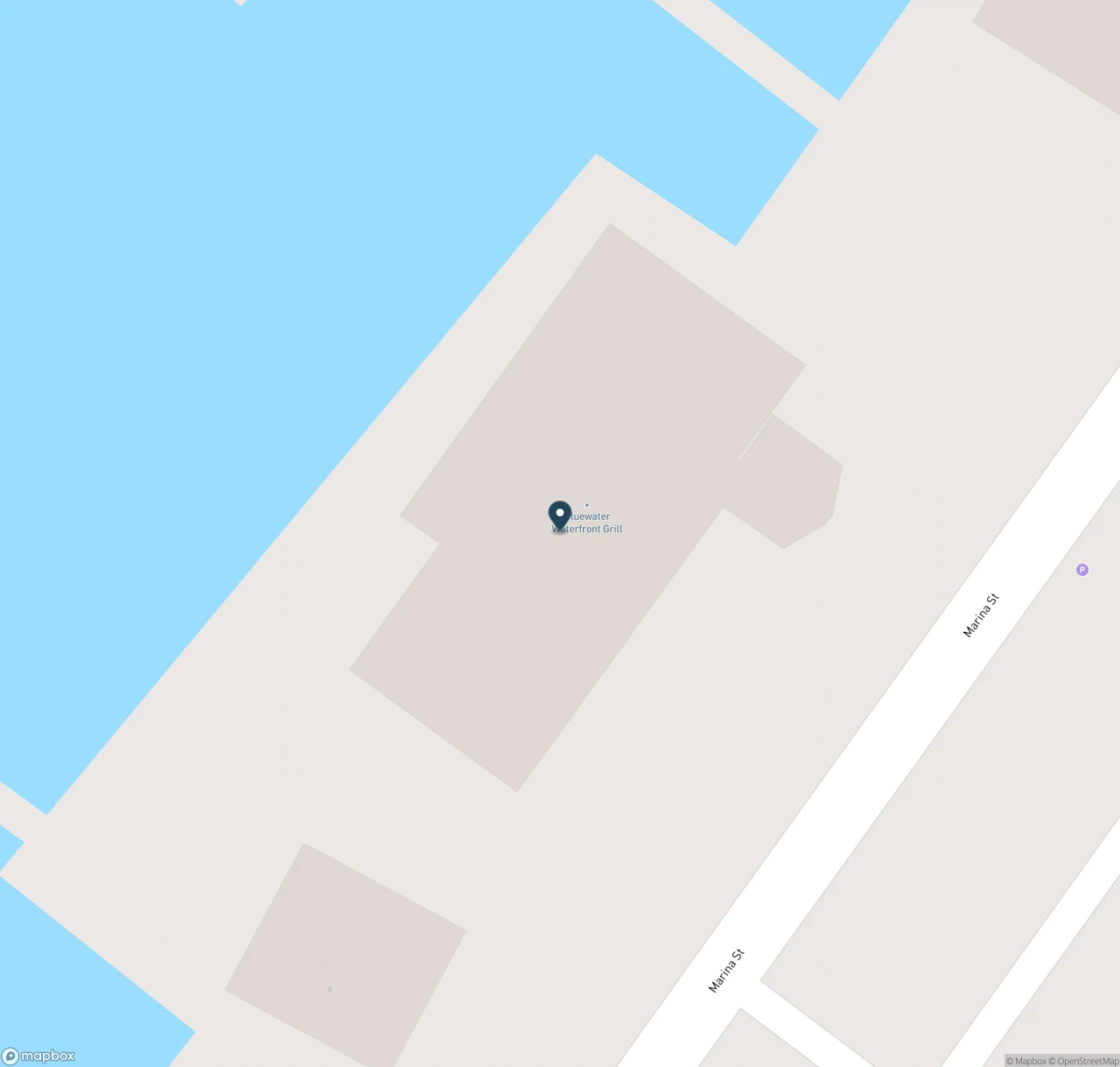 Map showing the location of Bluewater Waterfront Grill