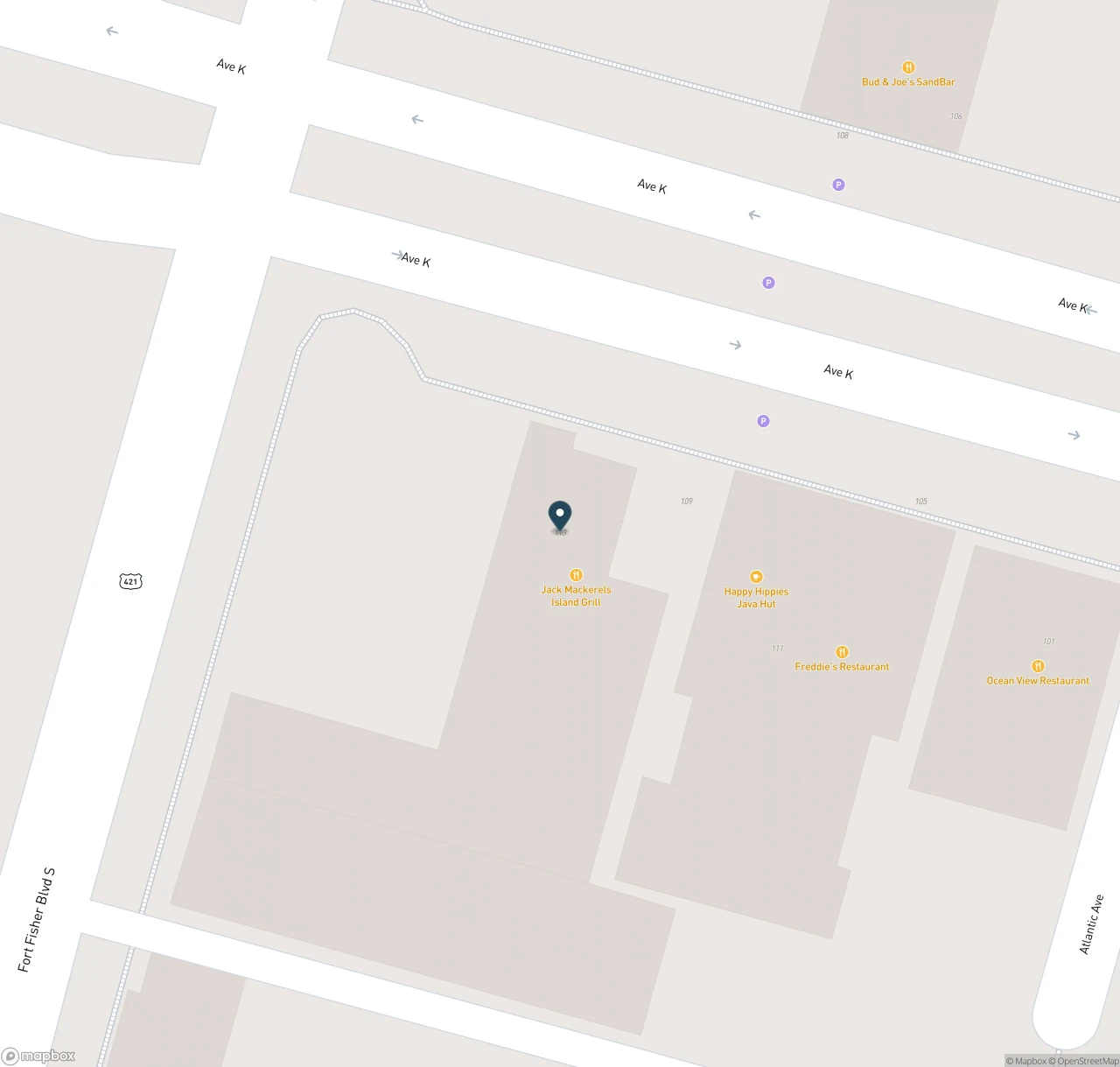 Map showing the location of Jack Mackerel's Island Grill