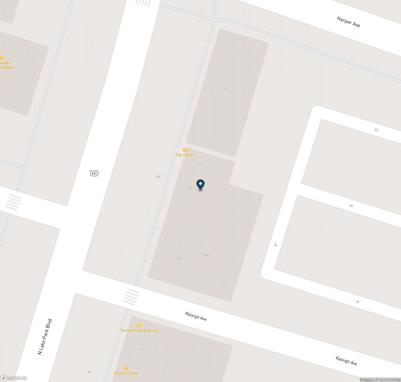 Map showing the location of Pop's Diner