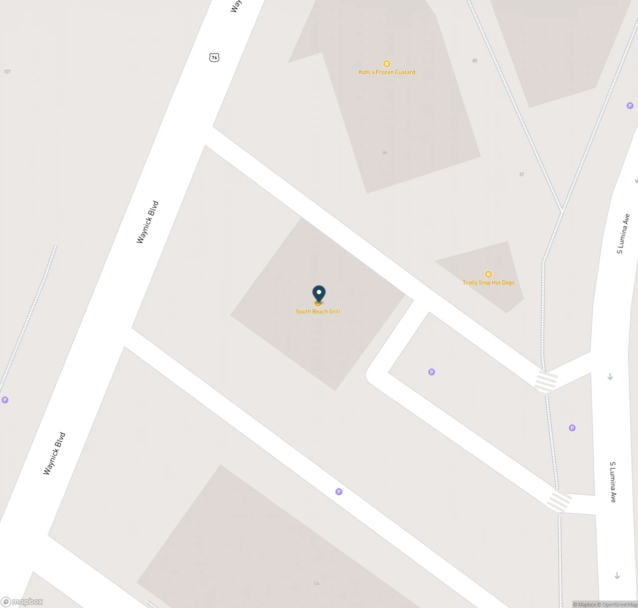 Map showing the location of South Beach Grill